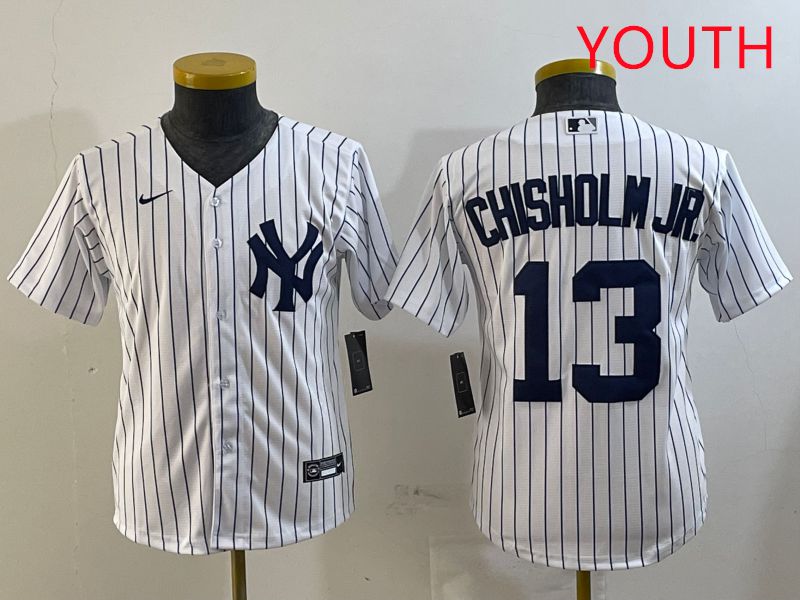 Youth New York Yankees #13 Chisholm jr White Stripe Game 2025 Nike MLB Jersey style 1
